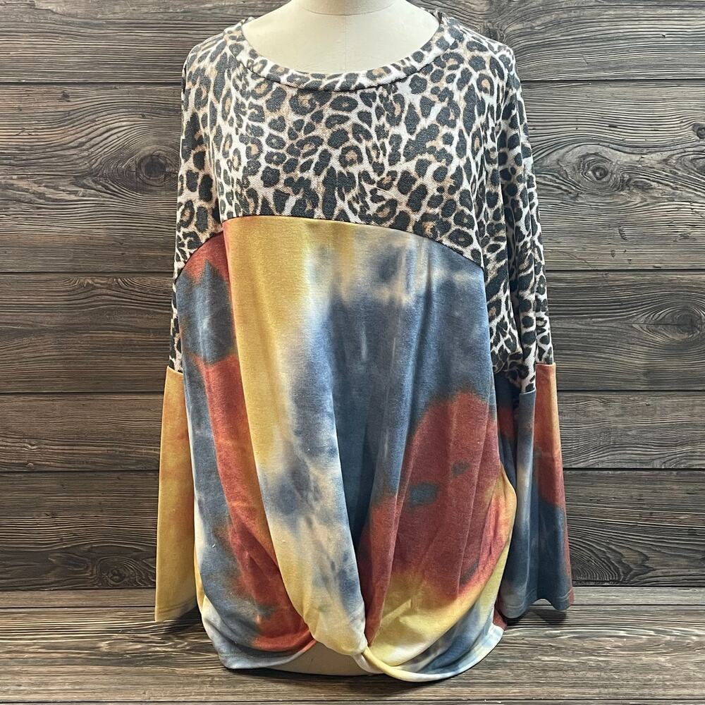 Together Clothing Knot Hem Animal Tie Dye Print Top Tunic PO Shirt SZ L C101842